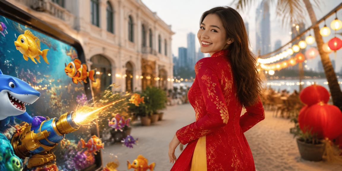 Người dùng tại TP Hồ Chí Minh chơi game bắn cá trực tuyến với trang phục áo dài truyền thống